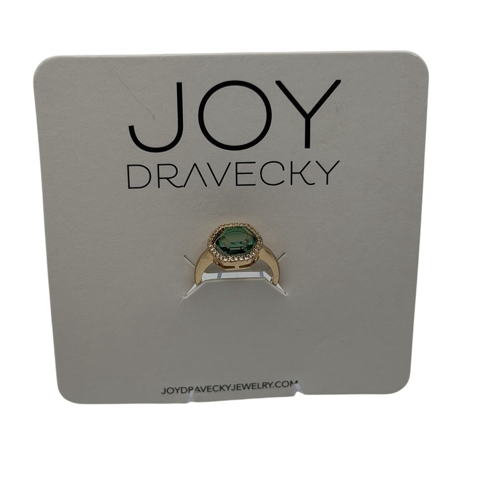 Joy Dravecky "Chloe" Ombre Green Hexagon CZ Halo‎ Ring Gold-Tone Adj 6–8